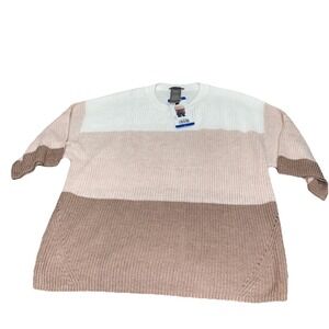 Matty M Womens Colorblocked Sweater Elbow Sleeves Pullover Taupe Large
